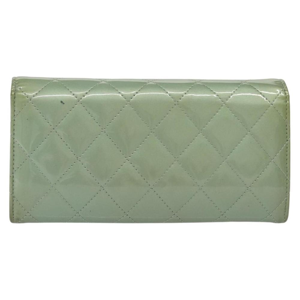 CHANEL Matelasse Long Wallet Enamel Green Silver CC Auth 138942 - Picture 2 of 16